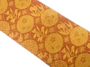 変わり織丸紋に草花模様織出し全通袋帯